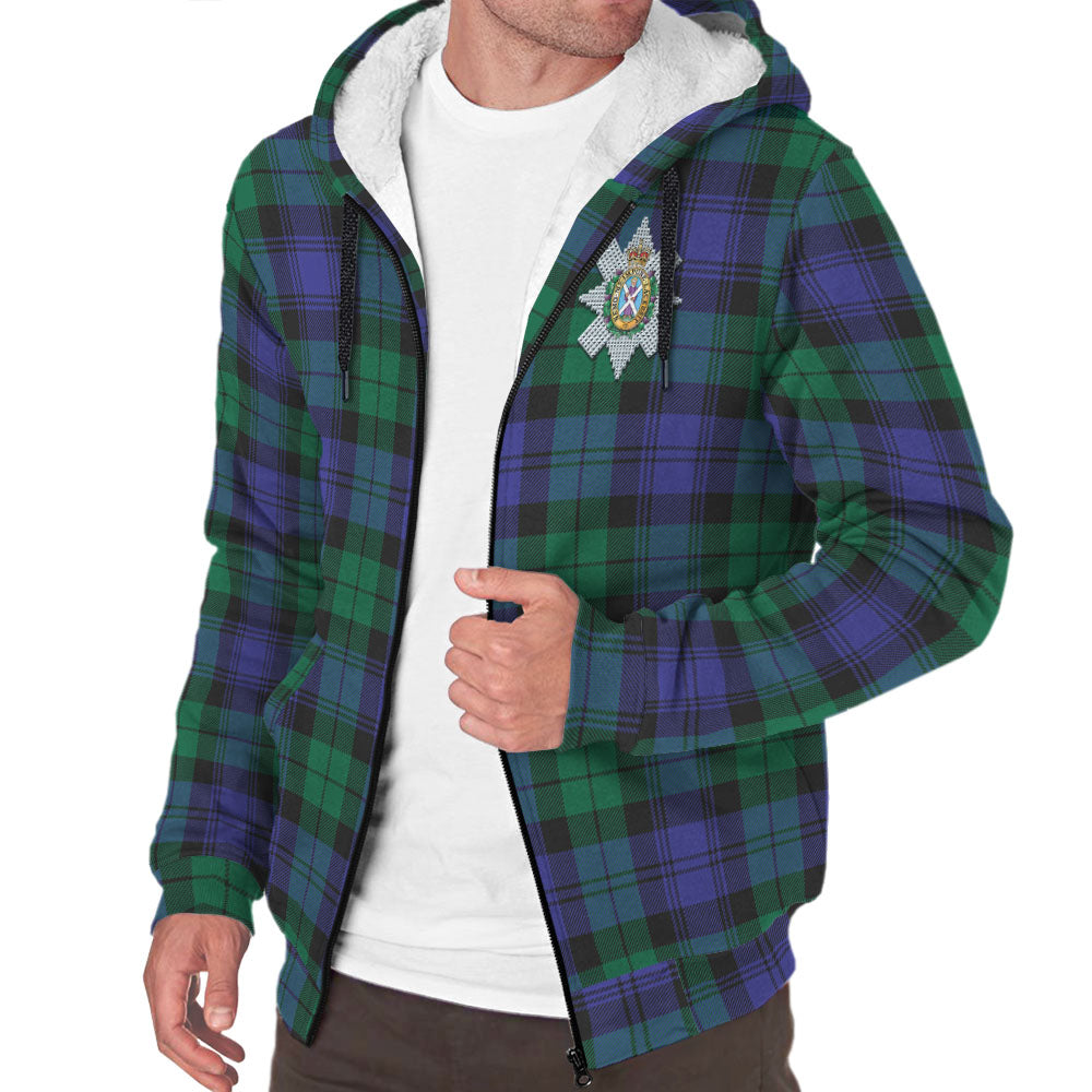 Black Watch Modern Tartan Sherpa Hoodie with Family Crest - Tartanvibesclothing