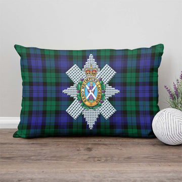 Black Watch Modern Tartan Pillow Cover with Family Crest