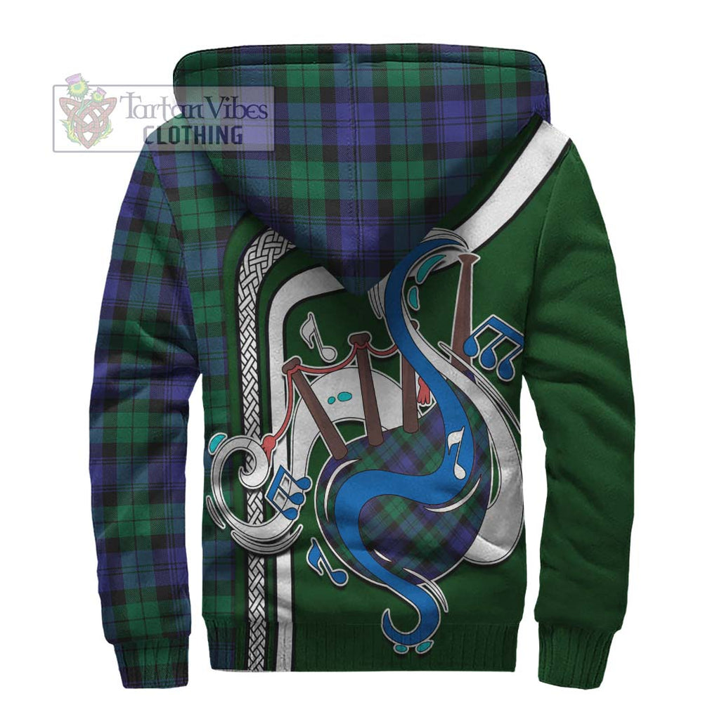 Black Watch Modern Tartan Sherpa Hoodie with Epic Bagpipe Style - Tartanvibesclothing Shop