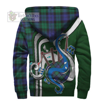 Black Watch Modern Tartan Sherpa Hoodie with Epic Bagpipe Style