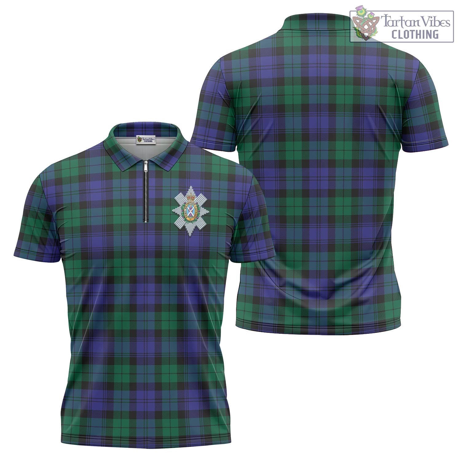 Tartan Vibes Clothing Black Watch Modern Tartan Zipper Polo Shirt with Family Crest