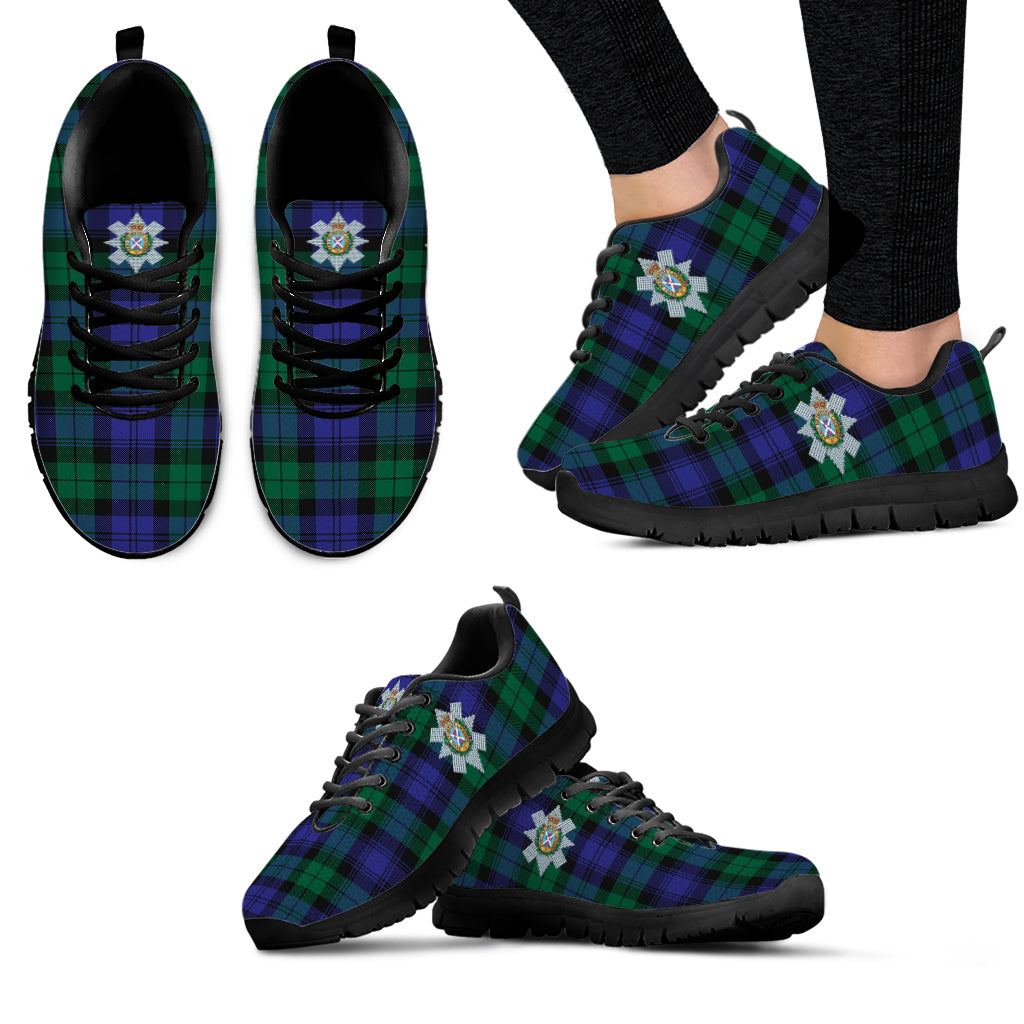 Black Watch Modern Tartan Sneakers with Family Crest - Tartan Vibes Clothing