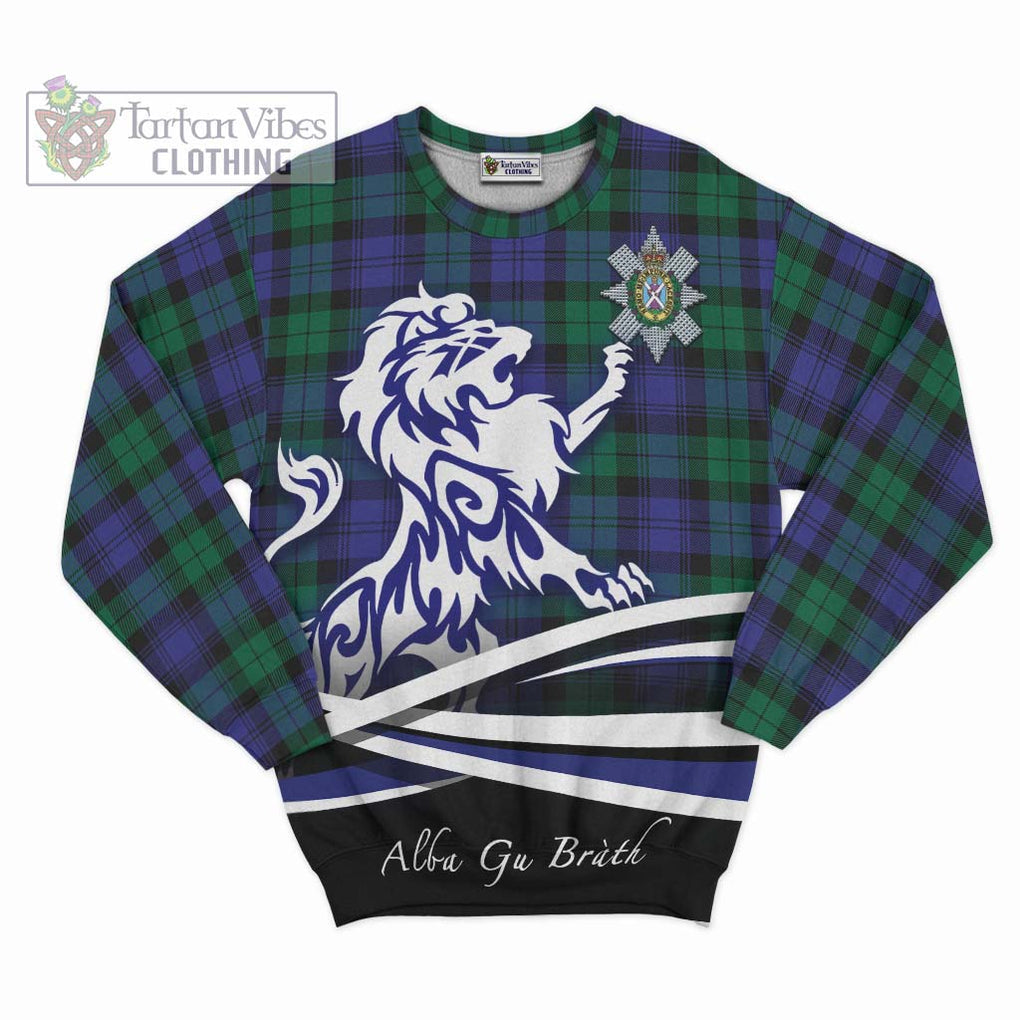 Black Watch Modern Tartan Sweatshirt with Alba Gu Brath Regal Lion Emblem - Tartanvibesclothing Shop