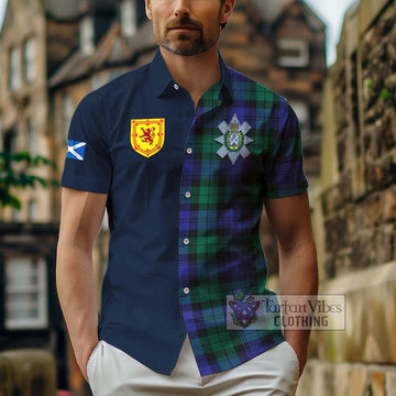 Black Watch Modern Tartan Short Sleeve Button Shirt Alba with Scottish Lion Royal Arm Half Style