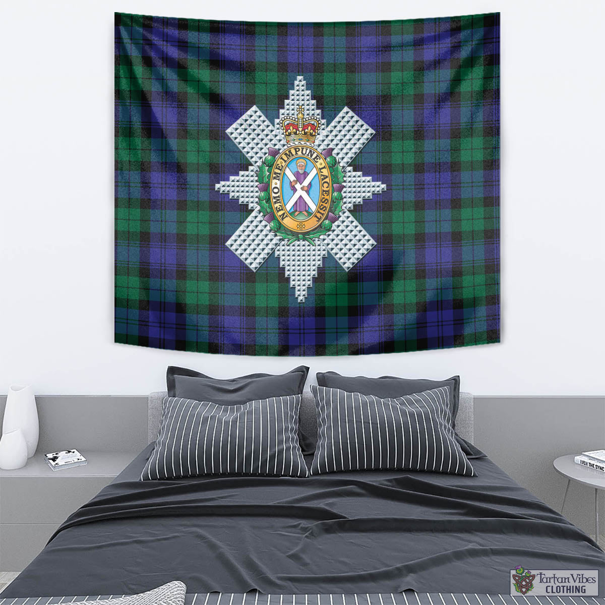 Tartan Vibes Clothing Black Watch Modern Tartan Tapestry Wall Hanging and Home Decor for Room with Family Crest