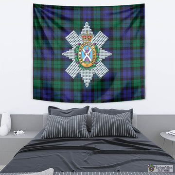 Black Watch Modern Tartan Tapestry Wall Hanging and Home Decor for Room with Family Crest