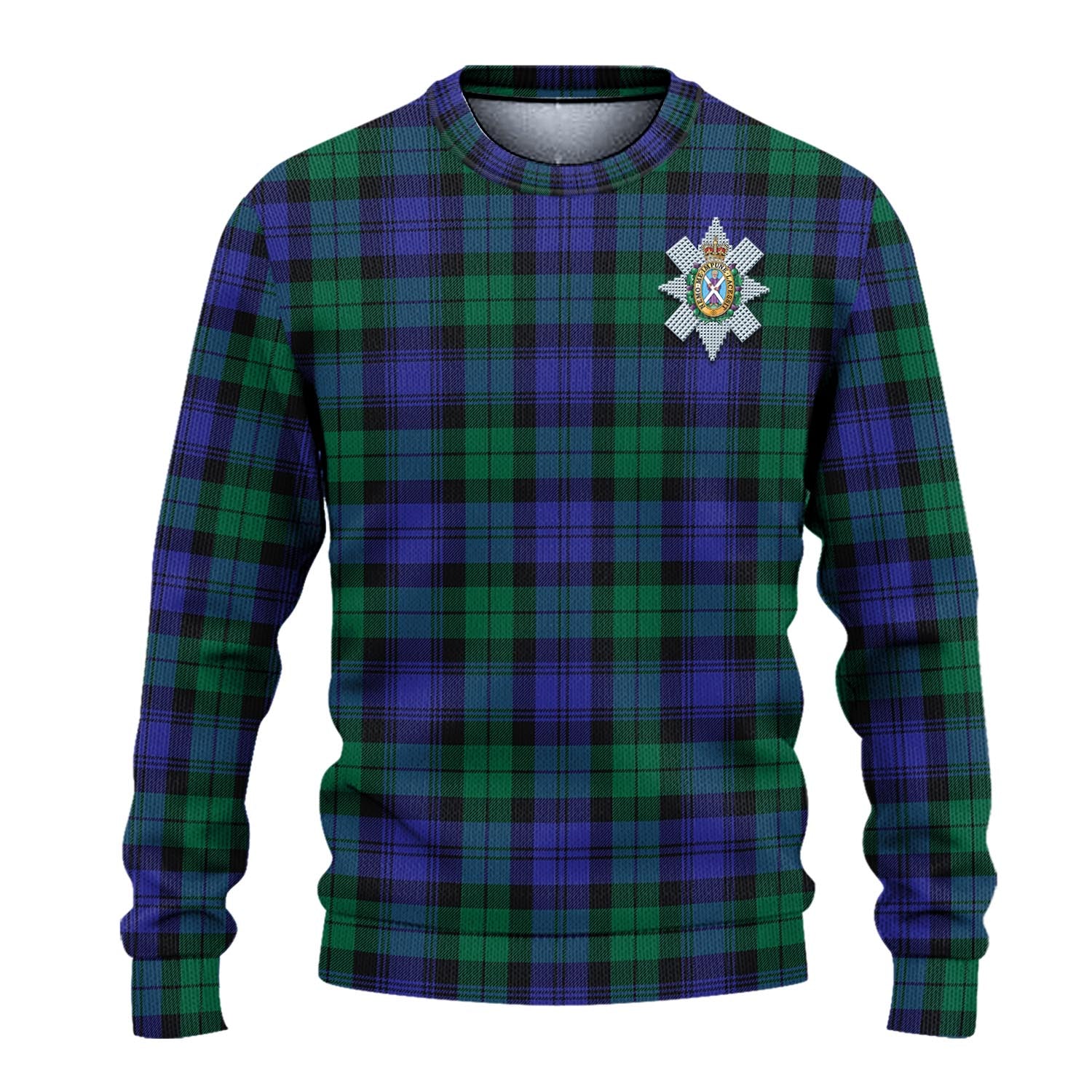 Black Watch Modern Tartan Knitted Sweater with Family Crest - Tartanvibesclothing