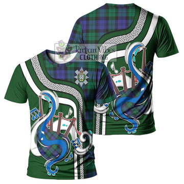 Black Watch Modern Tartan T-Shirt with Epic Bagpipe Style