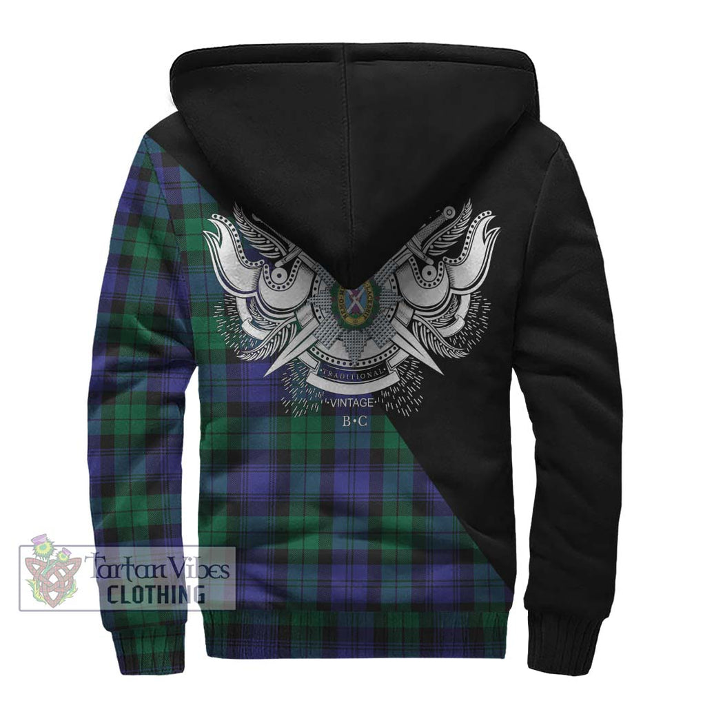 Black Watch Modern Tartan Sherpa Hoodie with Family Crest and Military Logo Style - Tartanvibesclothing Shop