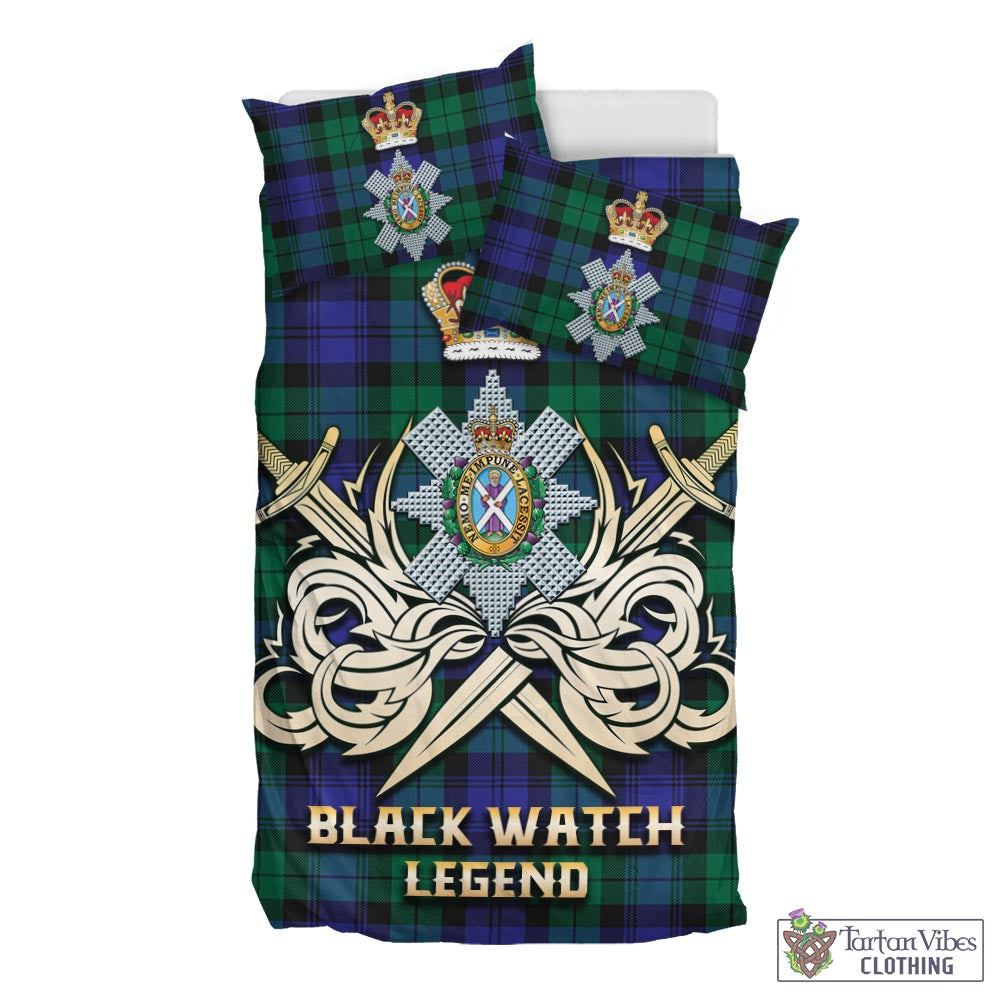 Tartan Vibes Clothing Black Watch Modern Tartan Bedding Set with Clan Crest and the Golden Sword of Courageous Legacy