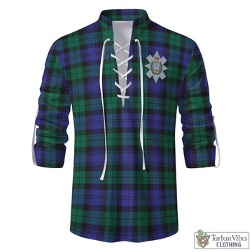 Black Watch Modern Tartan Men's Scottish Traditional Jacobite Ghillie Kilt Shirt with Family Crest