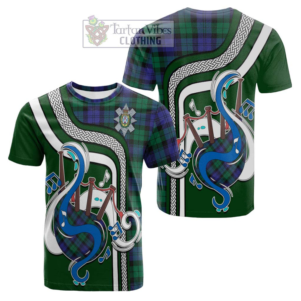 Tartan Vibes Clothing Black Watch Modern Tartan Cotton T-shirt with Epic Bagpipe Style