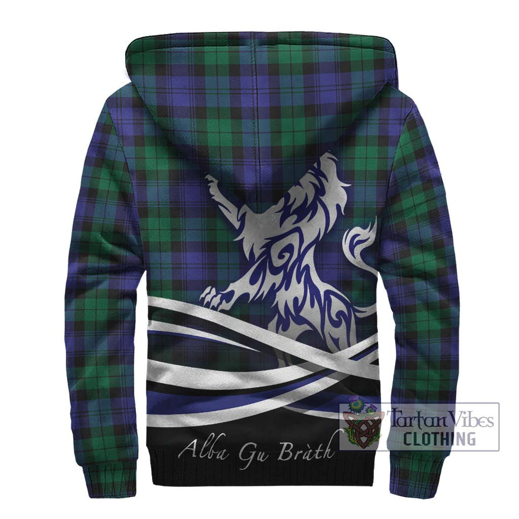 Black Watch Modern Tartan Sherpa Hoodie with Alba Gu Brath Regal Lion Emblem - Tartanvibesclothing Shop