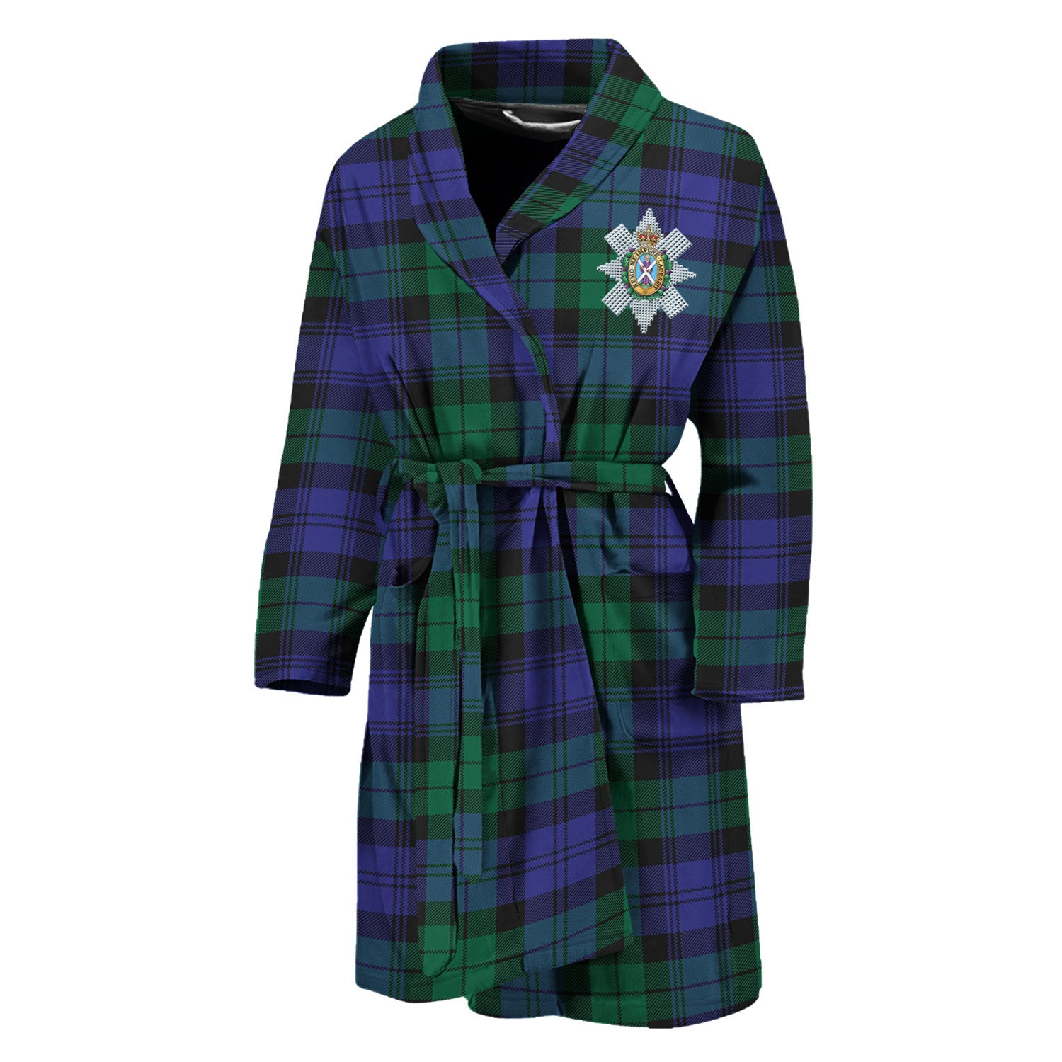 Black Watch Modern Tartan Bathrobe with Family Crest Unisex M - Tartan Vibes Clothing