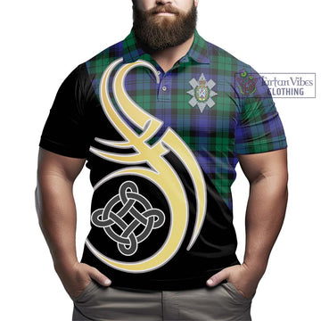 Black Watch Modern Tartan Polo Shirt with Family Crest and Celtic Symbol Style