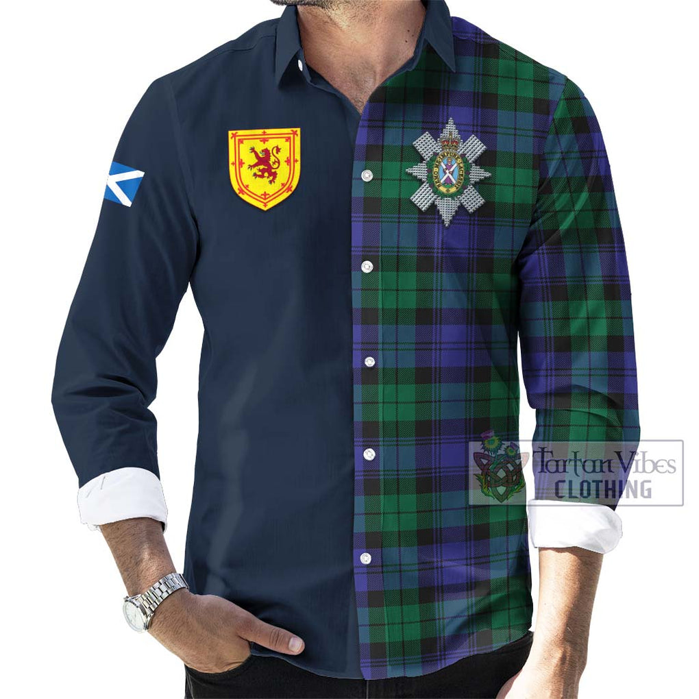 Tartan Vibes Clothing Black Watch Modern Tartan Long Sleeve Button Shirt with Scottish Lion Royal Arm Half Style