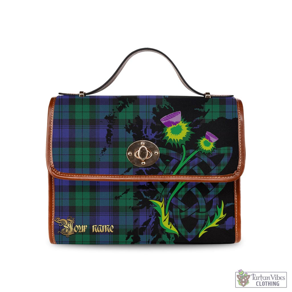 Tartan Vibes Clothing Black Watch Modern Tartan Waterproof Canvas Bag with Scotland Map and Thistle Celtic Accents