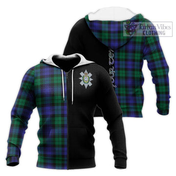 Black Watch Modern Tartan Knitted Hoodie with Family Crest and Half Of Me Style