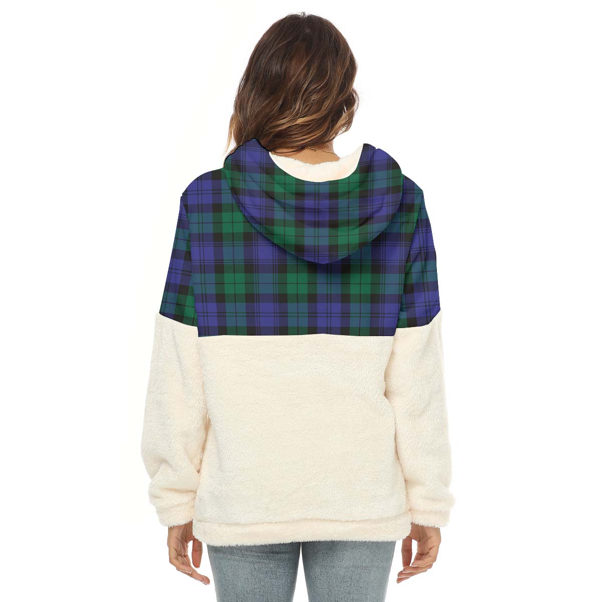 Black Watch Modern Tartan Women's Borg Fleece Hoodie With Half Zip - Tartan Vibes Clothing