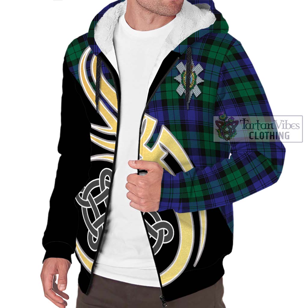 Black Watch Modern Tartan Sherpa Hoodie with Family Crest and Celtic Symbol Style - Tartan Vibes Clothing