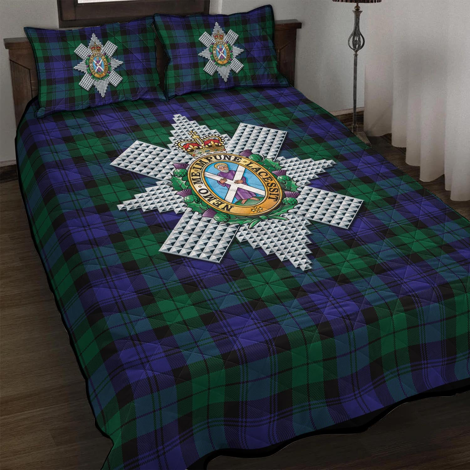 Black Watch Modern Tartan Quilt Bed Set with Family Crest - Tartan Vibes Clothing