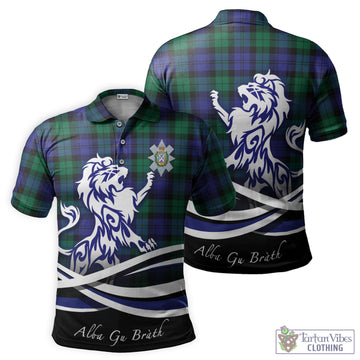 Black Watch Modern Tartan Polo Shirt with Alba Gu Brath Regal Lion Emblem