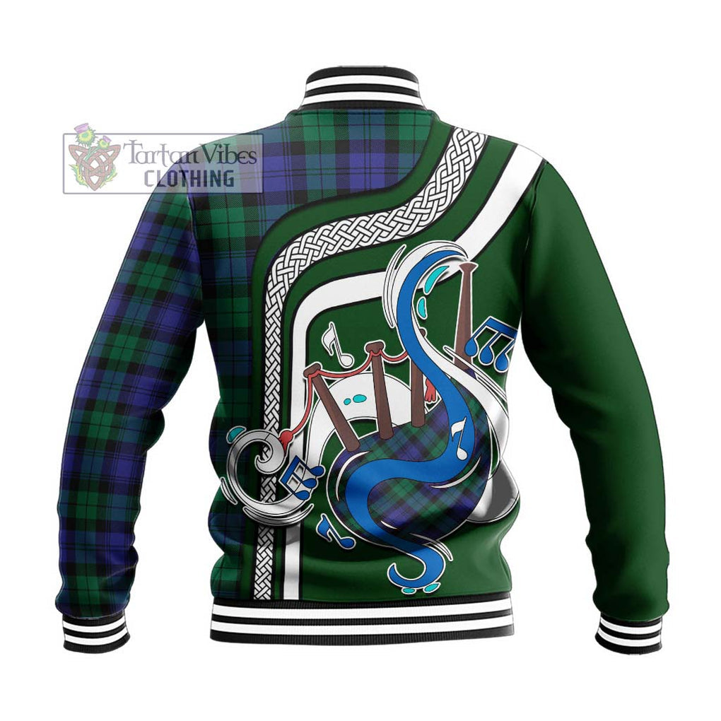 Tartan Vibes Clothing Black Watch Modern Tartan Baseball Jacket with Epic Bagpipe Style