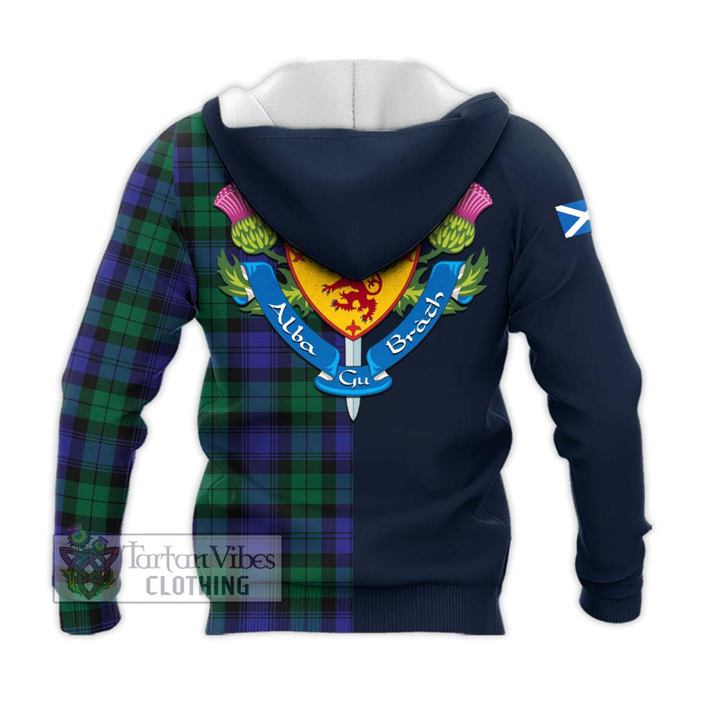 Tartan Vibes Clothing Black Watch Modern Tartan Knitted Hoodie with Scottish Lion Royal Arm Half Style