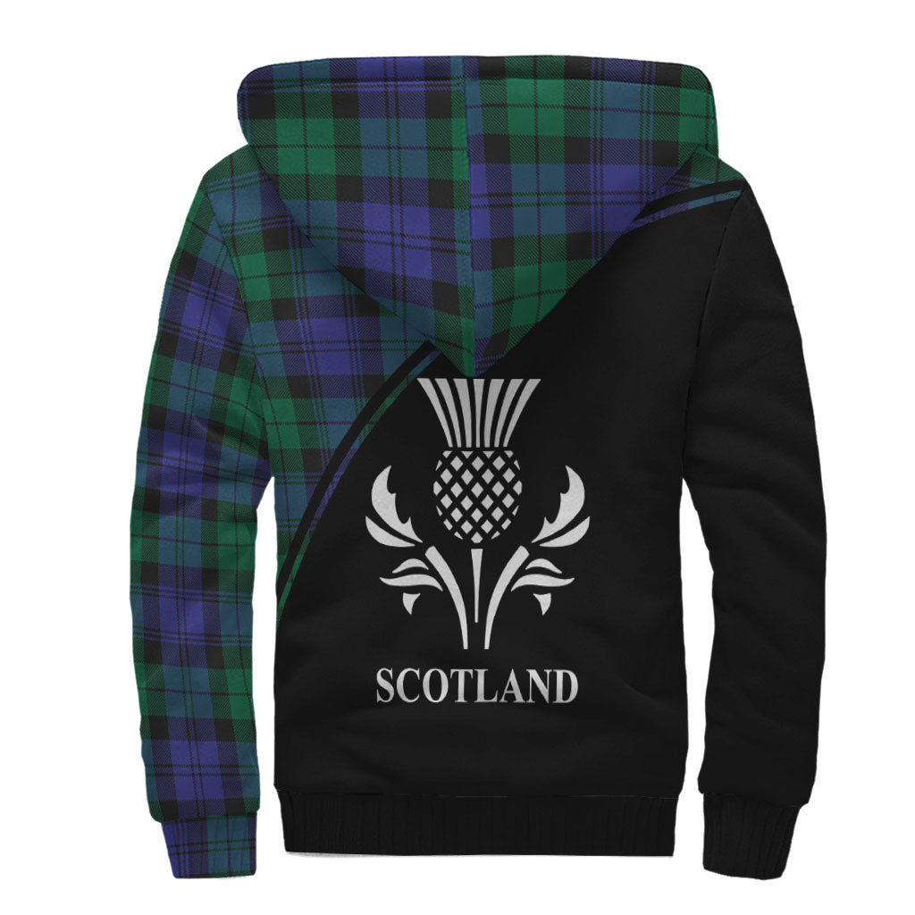 Black Watch Modern Tartan Sherpa Hoodie with Family Crest Curve Style - Tartanvibesclothing