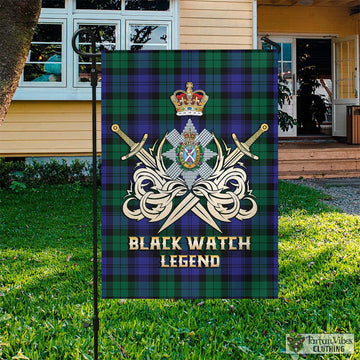 Black Watch Modern Tartan Flag with Clan Crest and the Golden Sword of Courageous Legacy