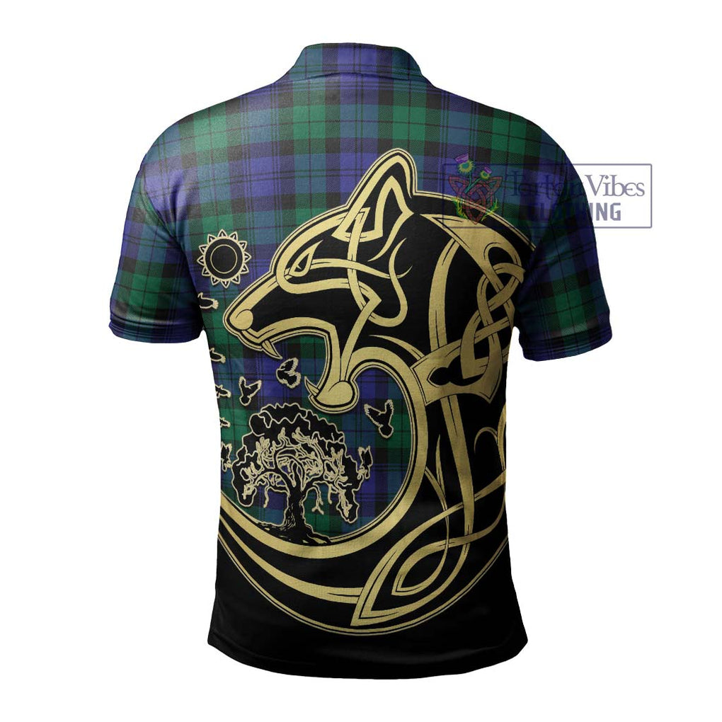 Black Watch Modern Tartan Polo Shirt with Family Crest Celtic Wolf Style - Tartanvibesclothing Shop