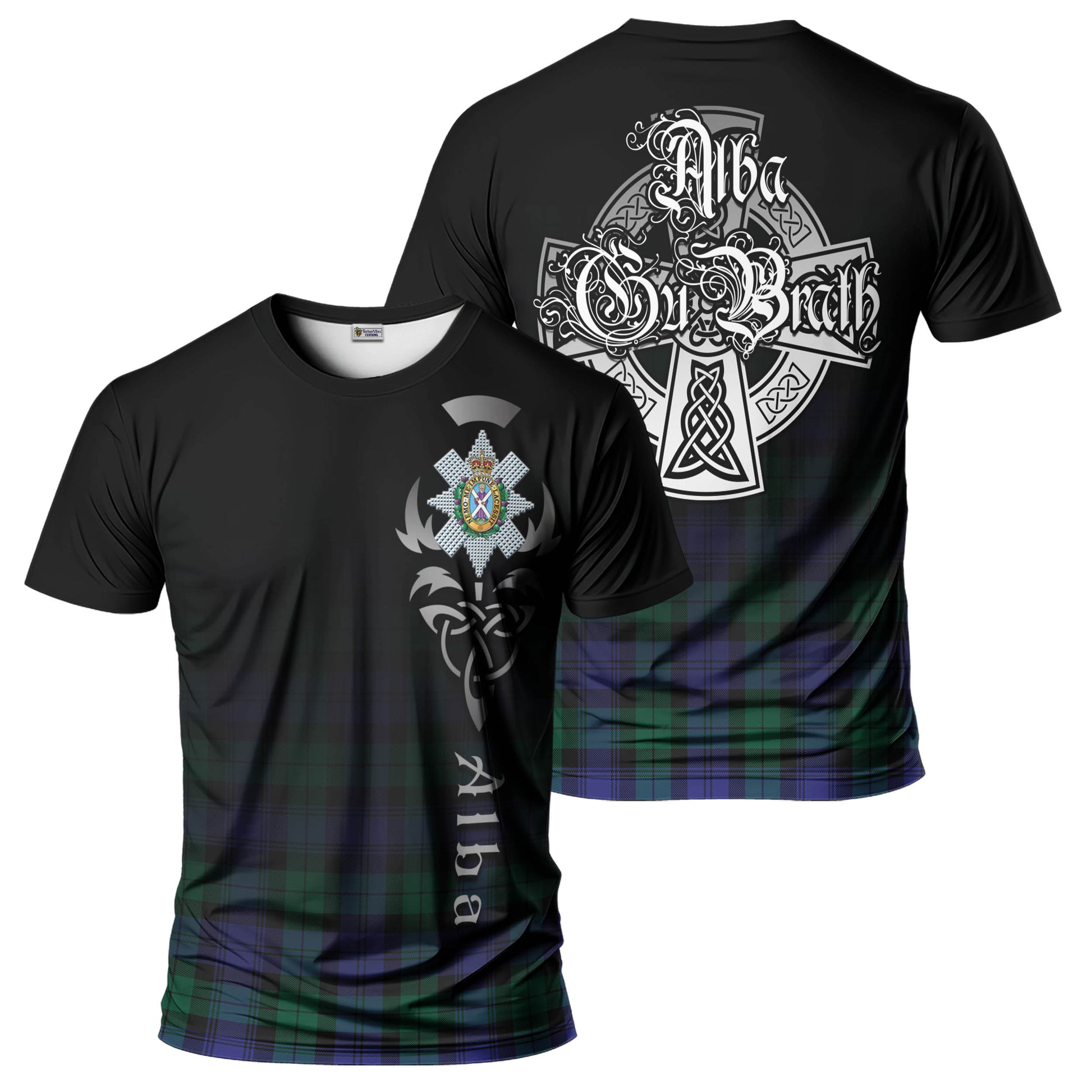 Tartan Vibes Clothing Black Watch Modern Tartan T-Shirt Featuring Alba Gu Brath Family Crest Celtic Inspired