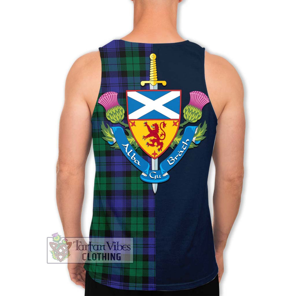 Tartan Vibes Clothing Black Watch Modern Tartan Men's Tank Top with Scottish Lion Royal Arm Half Style