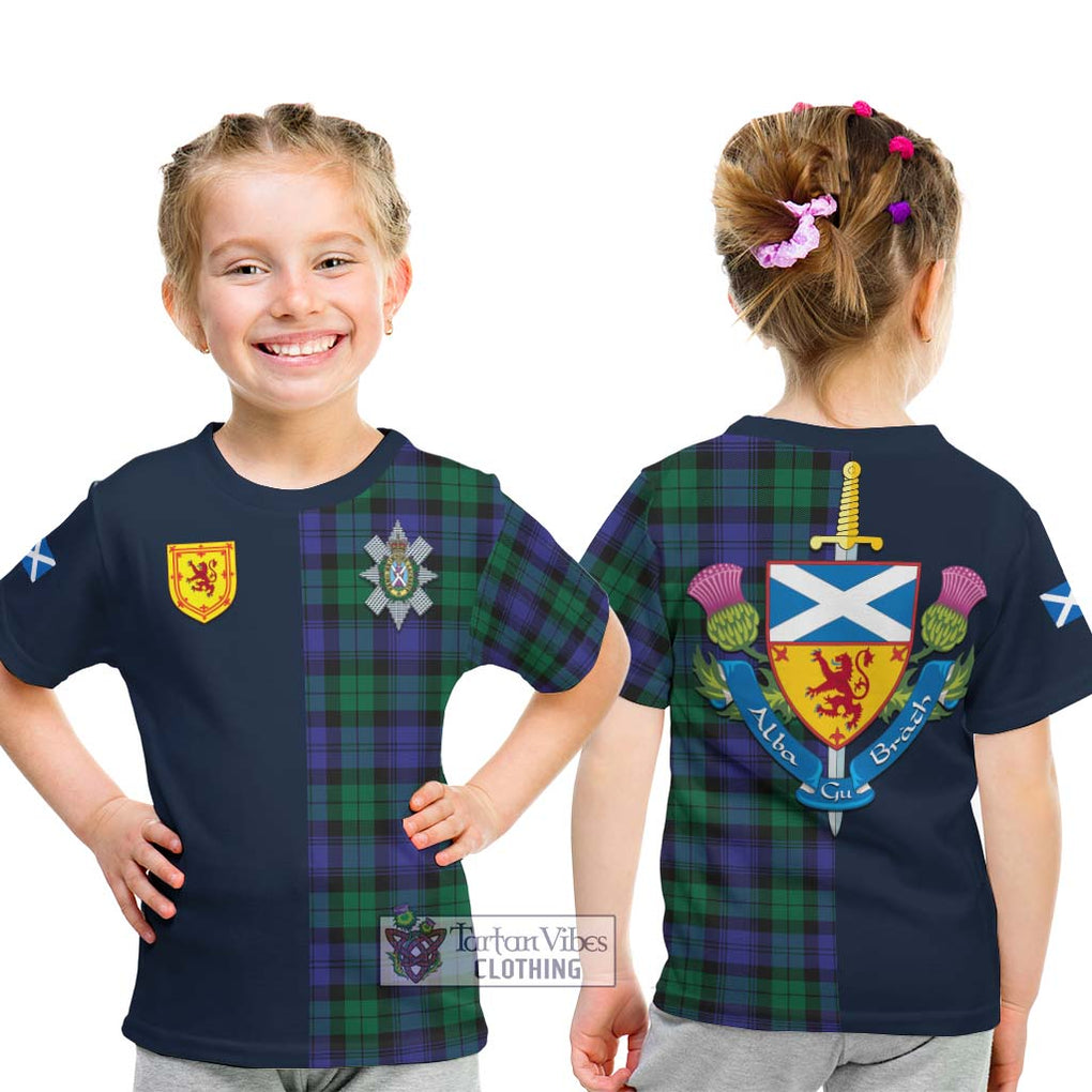 Tartan Vibes Clothing Black Watch Modern Tartan Kid T-Shirt with Scottish Lion Royal Arm Half Style