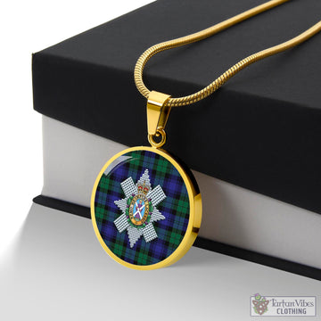 Black Watch Modern Tartan Circle Necklace with Family Crest