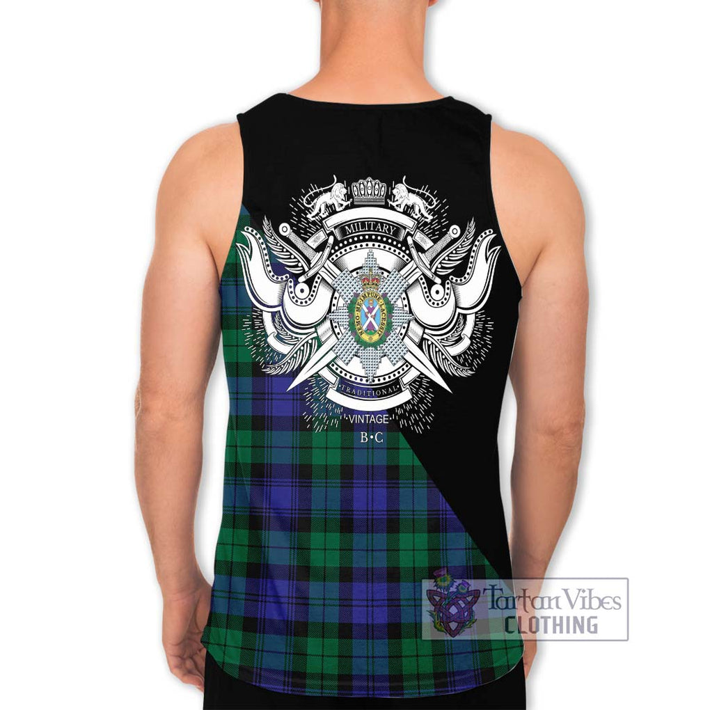 Black Watch Modern Tartan Men's Tank Top with Family Crest and Military Logo Style - Tartanvibesclothing Shop