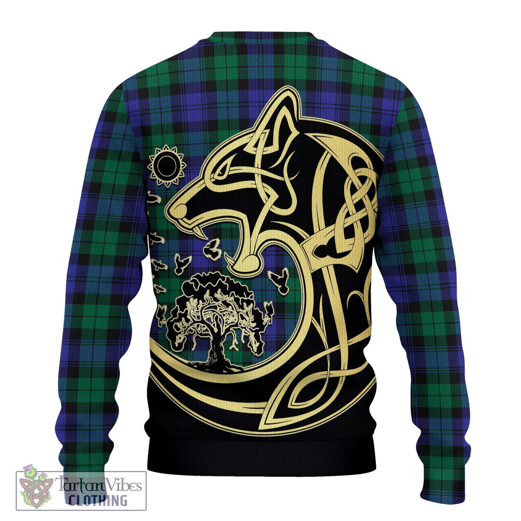 Black Watch Modern Tartan Knitted Sweater with Family Crest Celtic Wolf Style - Tartan Vibes Clothing