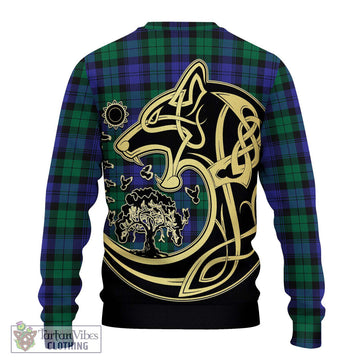 Black Watch Modern Tartan Ugly Sweater with Family Crest Celtic Wolf Style