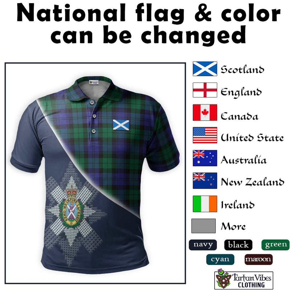 Black Watch Modern Tartan Polo Shirt with Personalised National Flag and Family Crest Half Style - Tartanvibesclothing Shop