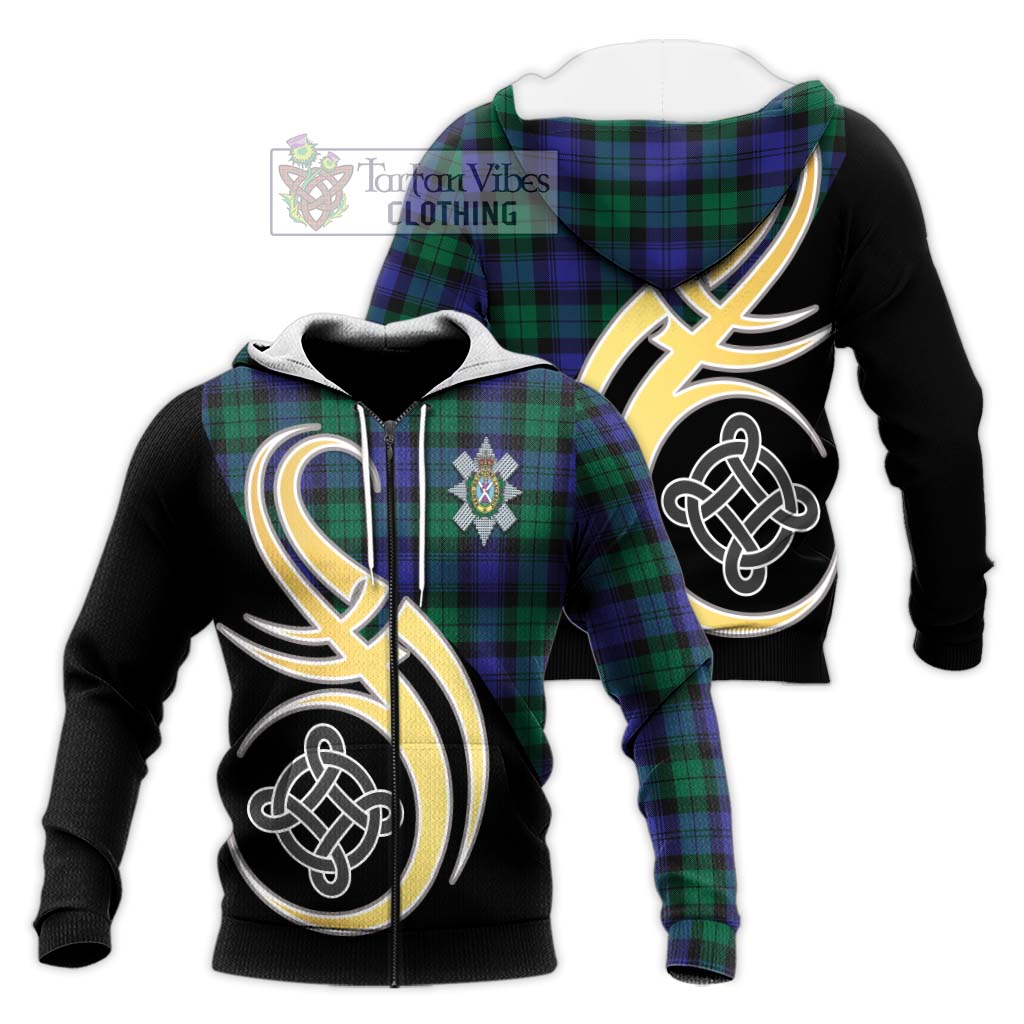 Black Watch Modern Tartan Knitted Hoodie with Family Crest and Celtic Symbol Style Unisex Knitted Zip Hoodie - Tartan Vibes Clothing