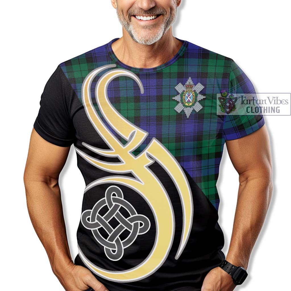 Tartan Vibes Clothing Black Watch Modern Tartan T-Shirt with Family Crest and Celtic Symbol Style