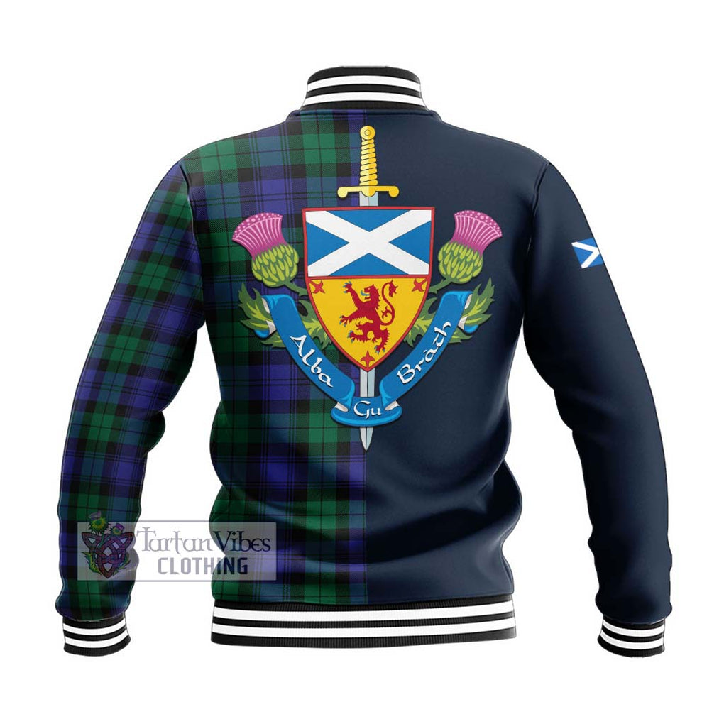 Tartan Vibes Clothing Black Watch Modern Tartan Baseball Jacket with Scottish Lion Royal Arm Half Style