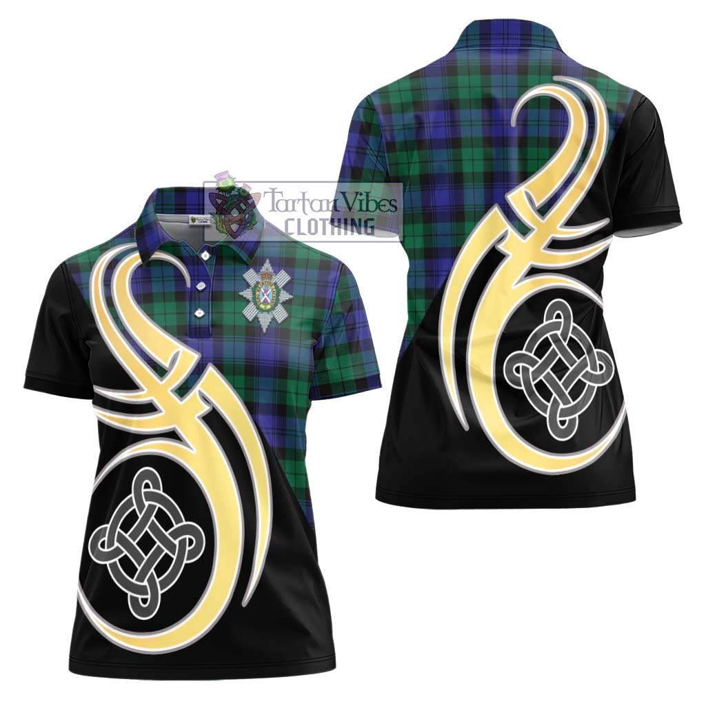 Black Watch Modern Tartan Women's Polo Shirt with Family Crest and Celtic Symbol Style - Tartan Vibes Clothing