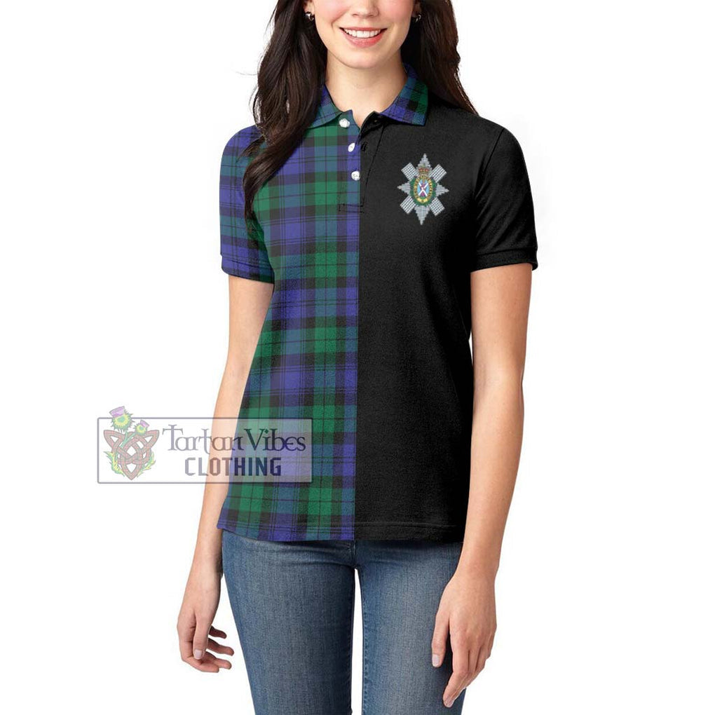 Black Watch Modern Tartan Women's Polo Shirt with Family Crest and Half Of Me Style - Tartanvibesclothing Shop