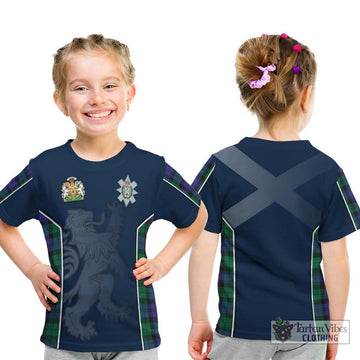 Black Watch Modern Tartan Kid T-Shirt with Family Crest and Lion Rampant Vibes Sport Style