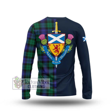 Black Watch Modern Tartan Long Sleeve T-Shirt Alba with Scottish Lion Royal Arm Half Style