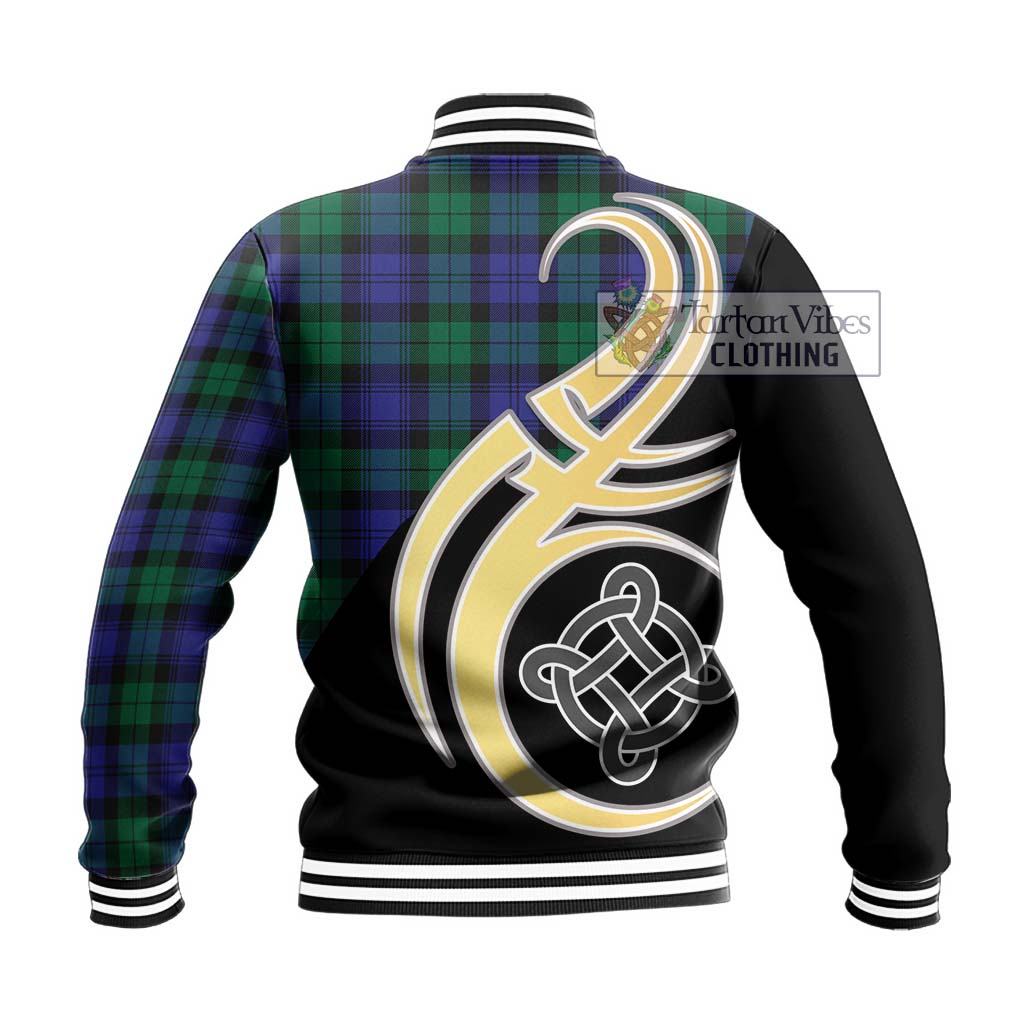 Black Watch Modern Tartan Baseball Jacket with Family Crest and Celtic Symbol Style - Tartan Vibes Clothing