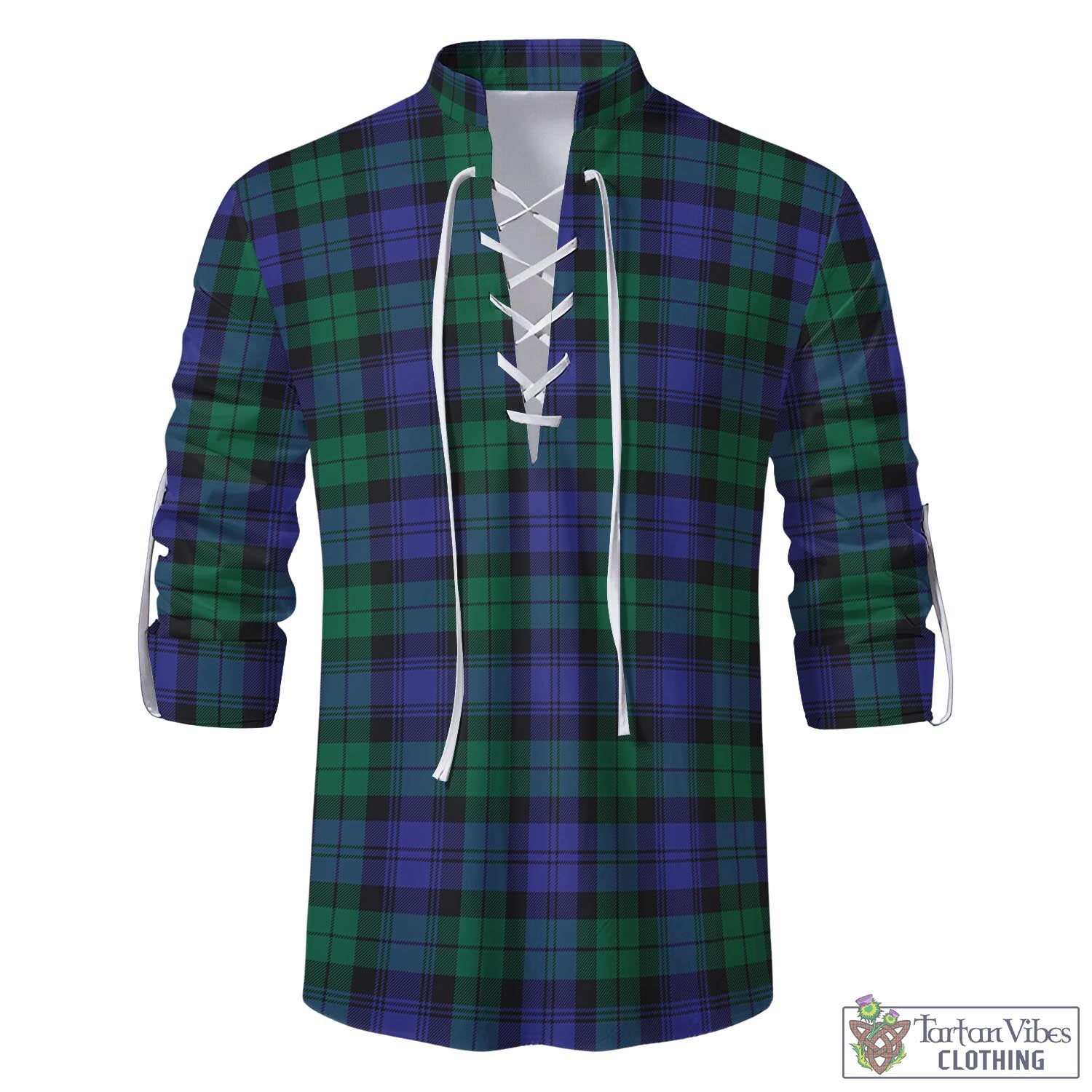 Tartan Vibes Clothing Black Watch Modern Tartan Men's Scottish Traditional Jacobite Ghillie Kilt Shirt