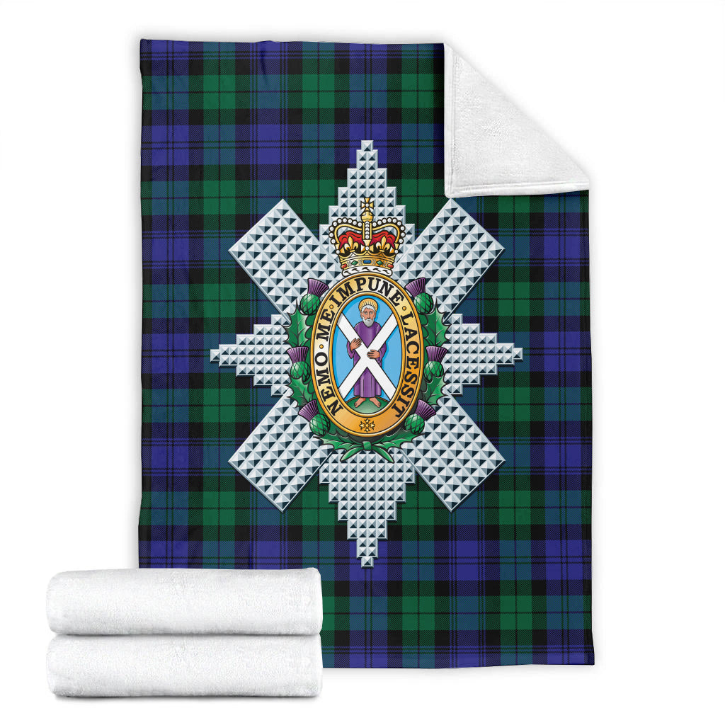 Black Watch Modern Tartan Blanket with Family Crest - Tartanvibesclothing