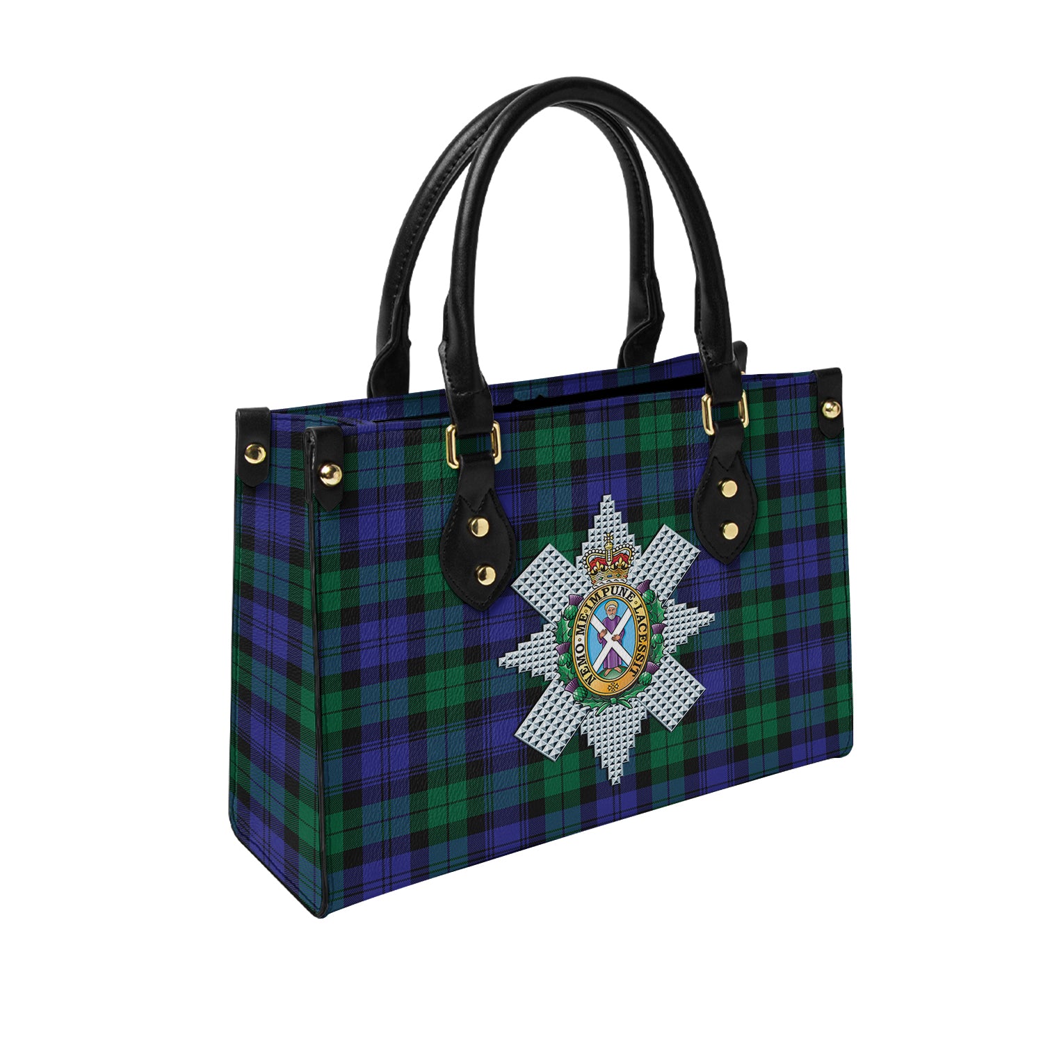 Black Watch Modern Tartan Leather Bag with Family Crest - Tartanvibesclothing